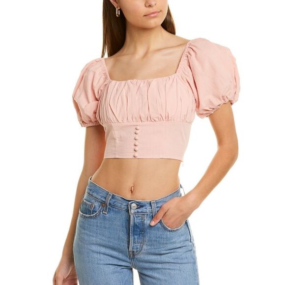 city sleek Tops - City Sleek Bridgerton-inspired Blush Pink Off The Shoulder Crop Top, size Large